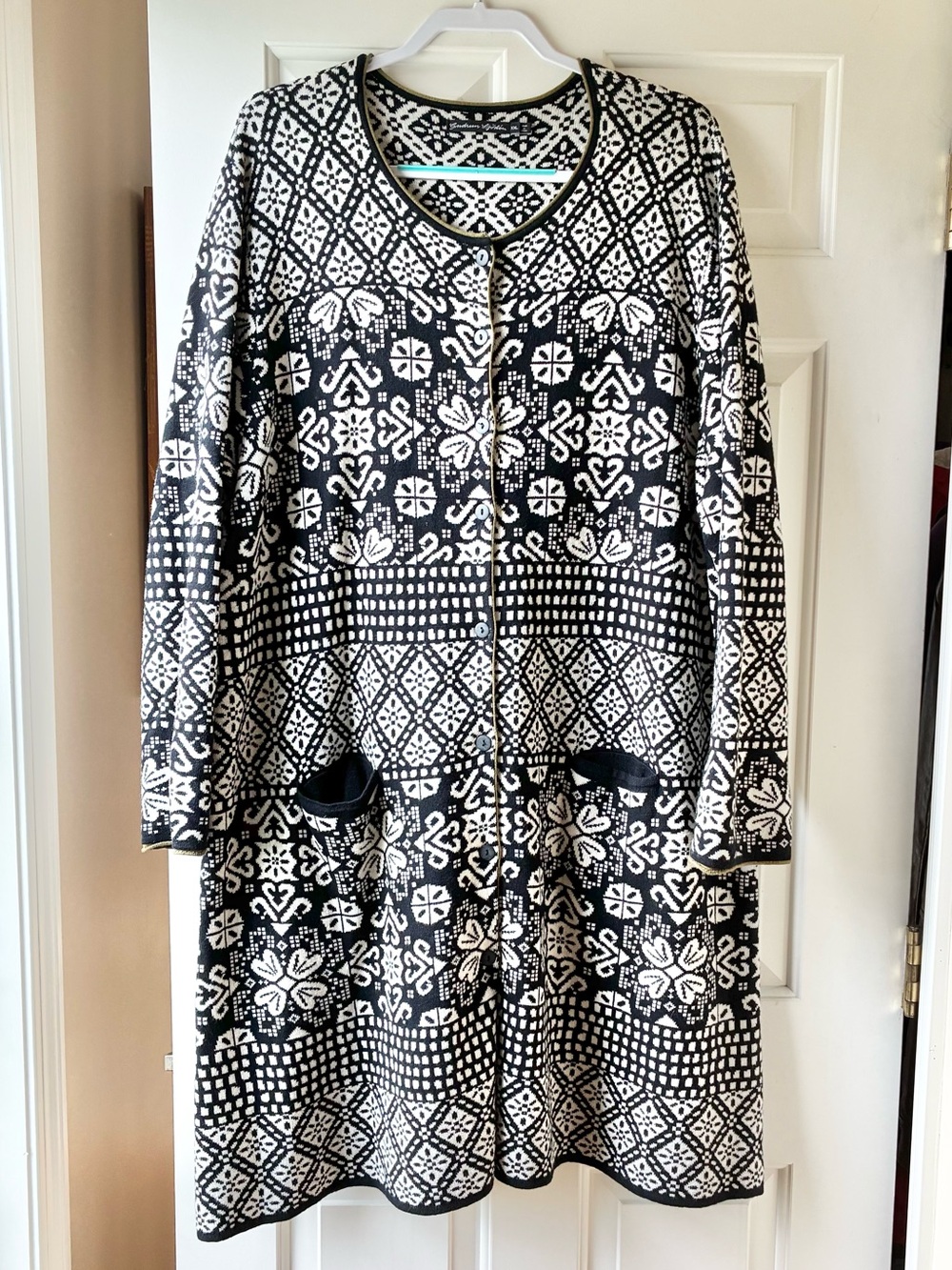 Gudrun Sjoden Knit Cardigan Long Length Nordic Floral Geometric Plus Size XXL